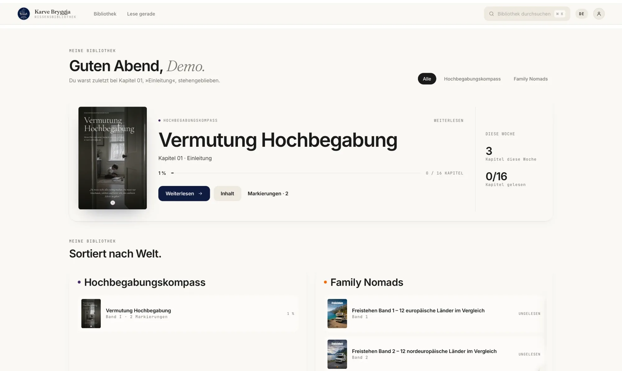 Meine Bibliothek mit Fortschritt und Weiterlesen