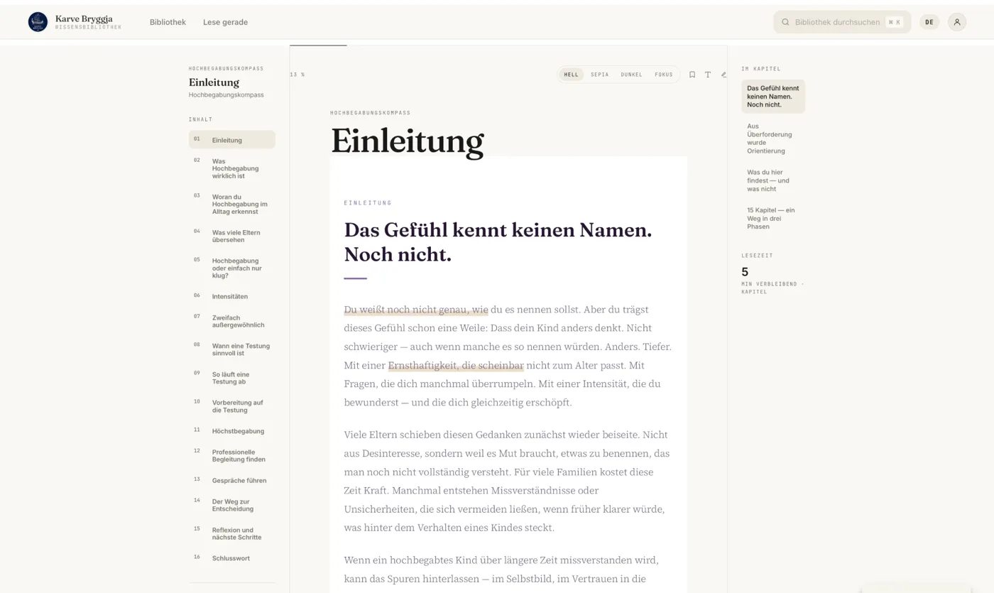 Kapitelseite in der Leseansicht, hell